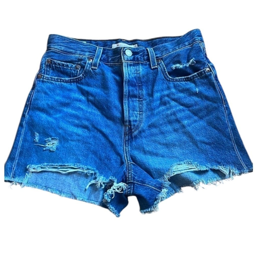 LEVI'S Ribcage Cut Off Denim Shorts Blue Button Fly High Rise Size 29